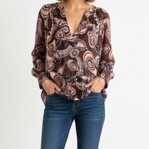 ALC Nomad Bitter Chocolate Oversized Popover Long Sleeve Blouse 0